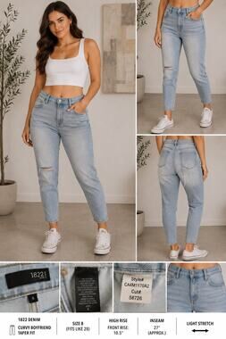 Nordstrom 1822 Denim Curvy Distressed Boyfriend Taper Fit Size 8 Jeans